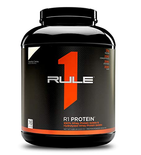 Rule One Proteins, R1 Protein - Vanilla CrÃ¨me, 25g Fast-Acting, Super-Pure 100% Isolate and Hydrolysate Protein Powder with 6g BCAAs for Muscle Growth and Recovery, 5 Pounds, 76 Servings