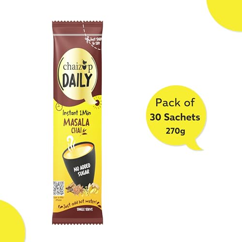 Image of Chaizup Daily 1 Min Instant Masala Premix Tea - 30 Sachets (No Sugar) | Masala Flavours | 30 Servings | 270g