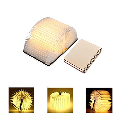 Preisvergleich Produktbild Hölzerne LED Buchlampe USB Dekorative Tischleuchte, 2000mAh Wiederaufladbar Nachttischlampe Nachtlicht Stimmungsbeleuchtung Leselicht Ideal Geschenk. (Ahorn weiß: 14.5 X 11 cm)