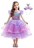 LOSXHU Halloween Little Girls Mermaid Costume Princess Cosplay Purple Tutu Dress Outfit with Headband Dress up Pretend Play Birthday Party Pageant for Kids 3-5T, LO-RYQ01