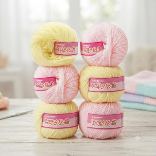 Image of Vardhman BabySoft Knitting Yarn | 100% Acrylic Wool | 4 Ply | Thin Knitting & Crocheting Hook Thread & Lightweight | Special Baby Wool | 150 Grams (6 Balls of 25g) | Machine Washable | Ideal for Blankets, Hats, Booties Ultra-Soft for Baby Sweaters, Blankets, Caps, Socks, Soft toys, Art & craft (Soft Pink1 + Subtle5)