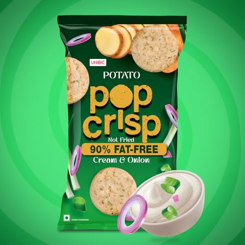 Image of UNIBIC Pop Crisp I Potato Chips I Cream & Onion I Popped Chips I Not Baked Not Fried |90% Fat Free | Low Calorie | Healthy Snacks I 40 Grams