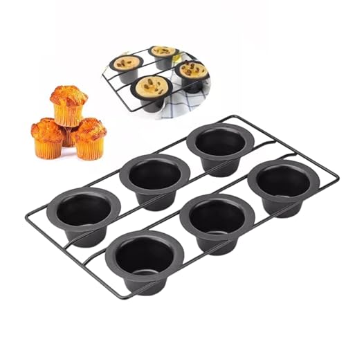Yokawe Teglia popover a 6 scomparti per cottura al forno, muffin e cupcake, ideale per forno, perfetta per muffin, torte budini e altro ancora, nero
