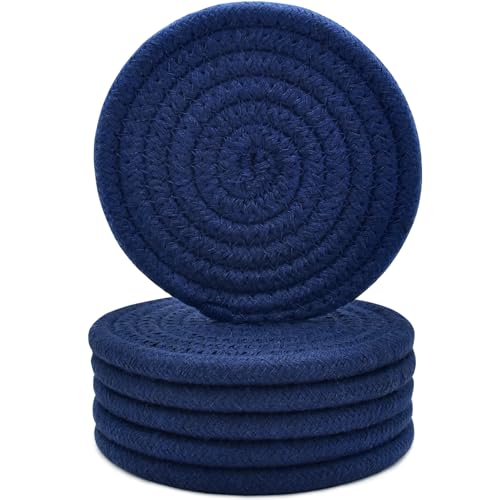 ABenkle Woven Coasters for Drinks Set of 6 Boho Absorbent Drinking Coaster 4.3 Inch - Perfect Housewarming Gift Home Decor Bar Essentials for Coffee Table