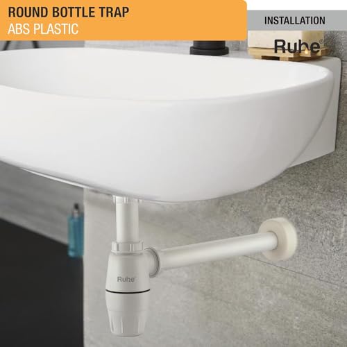 Image of Ruhe ABS Bottle Trap for Washbasin | Matte Finish Bottle Trap with Wall Flange and 12 Inches Pipe | Round | Ivory
