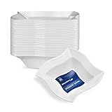 WAVEWARE PLASTIC PARTY DISPOSABLE BOWLS | 5 Ounce White Hard Square Wedding Plastic Bowls, 40 Pack | Elegant Fancy Heavy Duty Party Supplies Dessert Plates for Holidays & Occasions