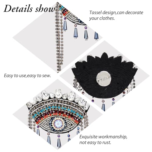 Image of SUPERFINDINGS 2Pcs Evil Eye Shoulder Epaulet with Tassel Detachable Ethnic Style Tassel Epaulette Pin Badge Shoulder Insignia with Felt Rhinestone for Man Woman Leather Jacket Windbreaker Coat