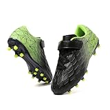 Skerxut Soccer Cleats, Kids Firm Ground Football Shoes, Boys Girls Athletic Outdoor (Black/Green, Little Kid, 12, Numeric, US Footwear Size System, Medium)