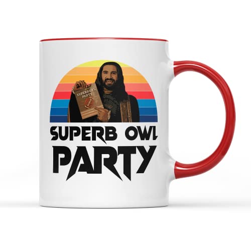 Superb Owl Party Mug Coffee Tea Cup - Retro Style Shadows Supernatural Vampire Roommates Nandor Nadja Colin Laszlo Dark Comedy Funny TV Show Gift Present (Red Handle)