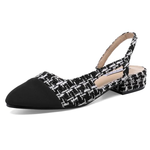 STUNAHOME Womens Slingback Flats Two Tone Closed Round Toe Casual Pumps for Office or Fashion