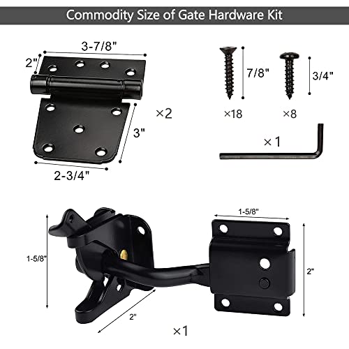 Gate Latch Kit-Usumairu Fence Gate Hardware Set,2 Pcs 3.5'' Self Closing Gate Hinges +1 Pcs Self Locking Gate Latch,Spring Gate Hinges For Wooden Fences Heavy Duty With Screws&Adjuster Tool (Black) #TOP1