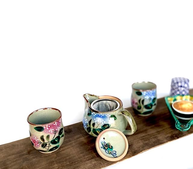 紫陽花ティーセット　茶器　急須　湯飲み Amazon.co.jp: 百華園 九谷 茶器 急須 ティーポット 3点セット 大 がく