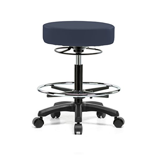 Image of Perch Life Height Adjustable Stool with Foot Ring | Medium Bench Height 20.5-28 inch | Imperial Blue Vinyl