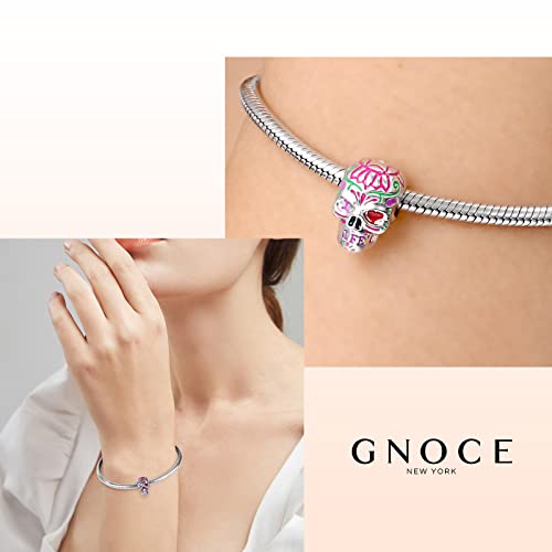 Image of GNOCE Skull Charm Bead Silver Pendant Dangle Charms fit Bracelet /Necklace Jewelry Gift for Women Men