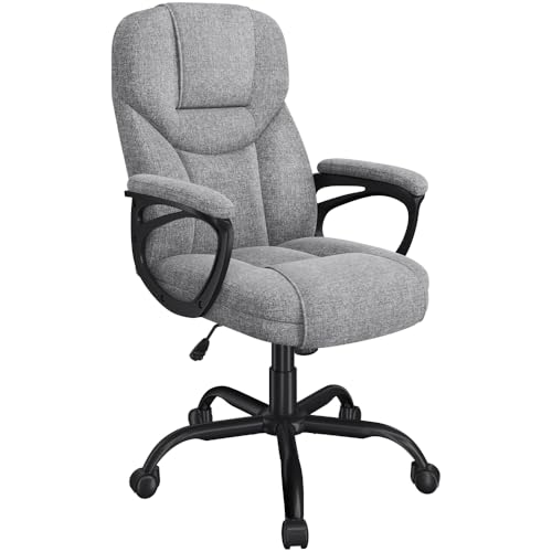 Yaheetech Silla de Oficina de Tela con Respaldo Alto Ergonómico Altura Ajustable Silla de Escritorio Ejecutiva Silla Giratoria Reclinable Sillón Gris
