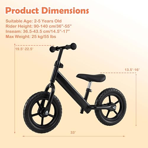 Image of HONEY JOY Toddler Balance Bike, 11 Inch Baby Push Bicycle w /Adjustable Padded Seat & Handlebar, Ultra Light Steel Frame, No Pedal Walker Bike Riding Toy, Birthday Gift for Boys Girls Aged 2-5