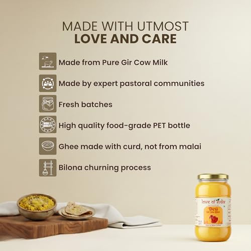 Image of Love of India A2 Ghee 1 Litre | Gir Cow Bilona Ghee | Traditional Curd-Churned A2 Milk | Pure Desi Ghee for Cooking, Tadka, Sweets & Puja