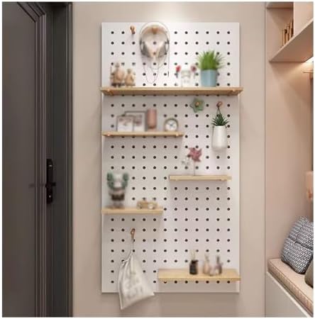 Modular Wooden Pegboard Wall Organizer with Shelves - Versatile Storage for Kitchen, Garage, Office & Gaming - Beige 40x60cm Hanging Display Panels