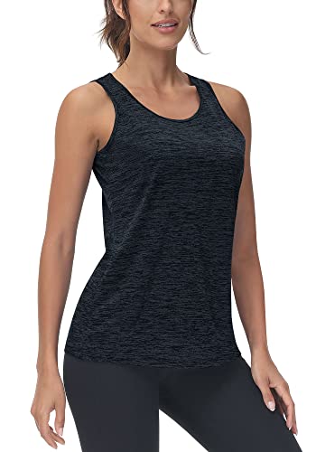 TACVASEN Women's Activewear Gym Vest Breathable Lightweight Tank Top Stretch Tennis Tee Shirt Quick Dry Yoga T-Shirt,Black,S