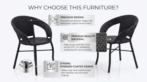 Image of Grand Living 2-Piece Outdoor Wicker Patio Chair Weather-Resistant Chairs Rattan for Terrace, Lawn,& Garden, Balcony (Black, 2 Chair)