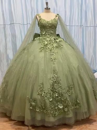 TRHTX Spaghetti Straps Quinceanera Dresses Ball Gown with Cape Princess Sweet 15 16 Dresses Beaded Lace Prom Dresses WZY733