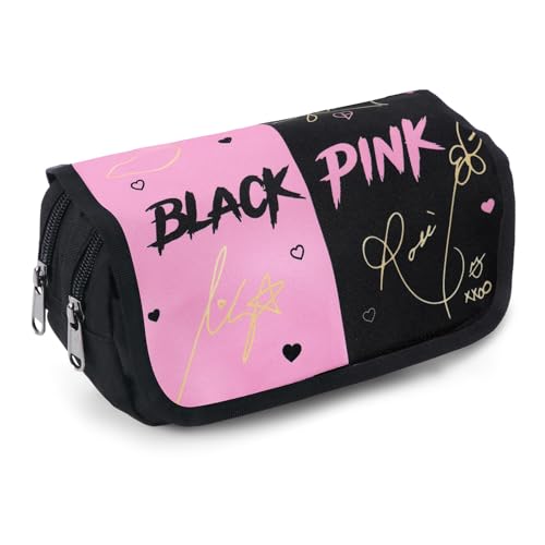 Ainvliya Rosa Blackpink Federmäppchen Must-Have-Federmäppchen für Idol-Mädchen Doppellagig Große Kapazität Klappdeckel Klettverschluss Geeignet für Studenten Büro Make-up