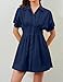 Ceputer Summer Button Down Shirt Dress for Women Short Sleeve Pleated Mini Dresses Causal A Line Flowy Corset Short Dress Navy