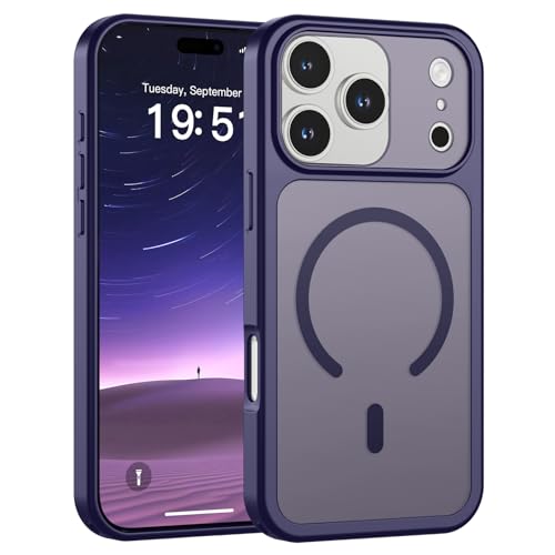 Image of SUPFINE Magnetic for iPhone 17 Pro Case Dark Purple | (Compatible with MagSafe)(Military Grade Drop Protection)(Camera Protection)Translucent Matte Phone Cover