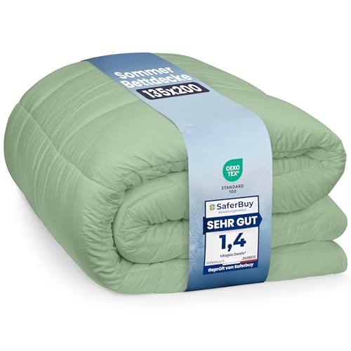 Utopia Bedding Bettdecke 135 x 200 cm, leichte Bettdecke mit Polyesterfüllung für 4 Jahreszeiten, Mikrofaser, für 1 Person (Salbeigrün)