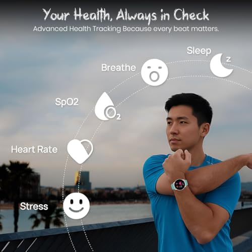 Image of PunnkFunnk Active 2 Smartwatch with 1.39 inch HD Round Display, Bluetooth Calling, Heart Rate & SPO₂ Monitor, 100+ Sports Modes, IP67, Long Battery Life for Men & Women (Light Green)