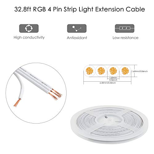 Rgbzone 10M/33Ft 22Awg 4Pin Led Light Strip Cable Cord, Led Electric Wire 22 Gauge, Conductor Extension Cable Line Cord For Rgb Led Strip 5050 3528, Pvc Plastic Flexible(White) #TOP1