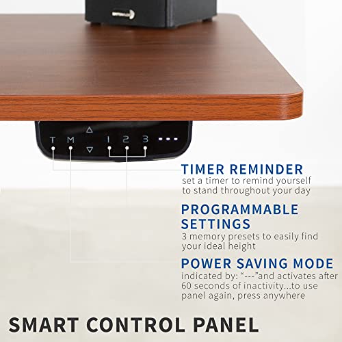 Vivo Electric Height Adjustable 60 X 24 Inch Memory Stand Up Desk, Dark Walnut Solid One-Piece Table Top, Black Frame, Touch Screen Preset Controller, 2E Series, Desk-Kit-2E6D #TOP28