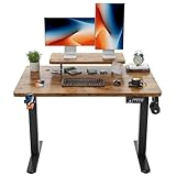Shahoo Electric Standing Desk with Monitor Shelf, 47 x 24 Inches Height Adjustable Corner Table, Computer Workstation with Cup Holder and Hook for Home Office, Brown, 47x24 Inch, Rustic Brwon