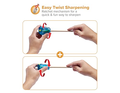 Image of Bostitch Office Twist-n-Sharp Pencil Sharpener, for Kids & Colored Pencils, Assorted Colors (PS1-BLUE-2PK)