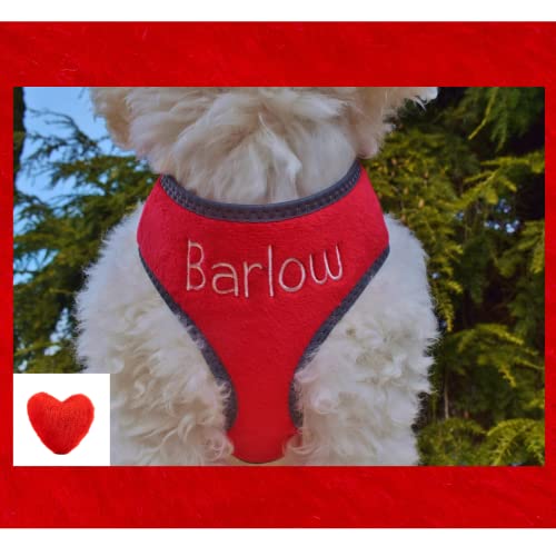 Personalized Dog Harness With Embroidered Pet Name, Soft Padded Dog Harnesses For Small & Medium Dogs No Pull-Adjustable Plush Puppy Walking Vest Made In Usa,(Small, Red) #TOP3