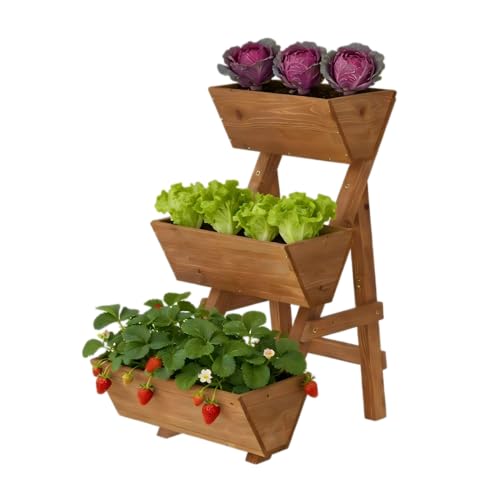 Dawnyard 3-Tiers Wooden Raised Garden Bed Planter Box Flower Pots Vertical...