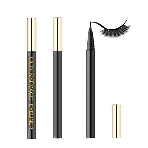 2 IN 1 Black Magic Eyeliner - Liquid Self Adhesive Lash Glue Liner, Waterproof Smudgeproof Long Lasting Liquid Eye liner Pen Instead of Eyelash Glue and Magnetic eyeliner
