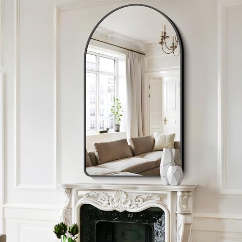 Image of FORBATH Arched Mirror 30x50 Inch, Black Bathroom Mirror Wall Mounted Modern Black Aluminum Alloy Frame Decor Large Dresser Mirror for Bedroom Living Room Entryway, Hanging or Leaning Against Wall