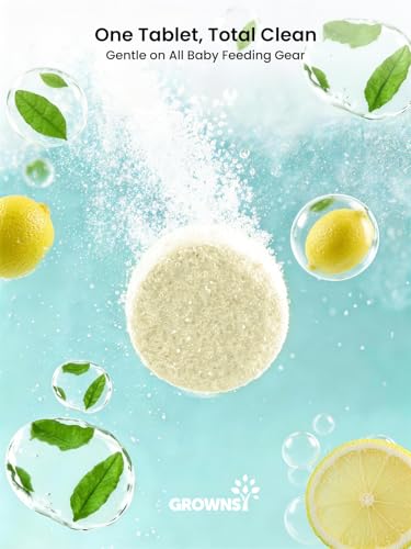 Image of GROWNSY Bottle Washer Detergent Tablets, Plant-Based Enzyme Formula, Removes Milk Residue & Odor, Safe for Baby Bottles & Pump Parts, Compatible with All Bottle Washers, Unscented, 150 Count