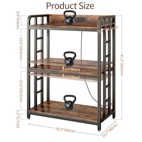 Baker's Rack with Power Outlet, 3-Tier Adjustable Microwave Cart, Brown by METYERRY - Used condition - Image 3