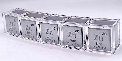Image of 1 inch 25.4mm Zinc Metal Cube Zn up to 99.9% Pure Periodic Table Element Engraved Density Collection Science Education Display Block Cube + Acrylic Case Box - 1PC