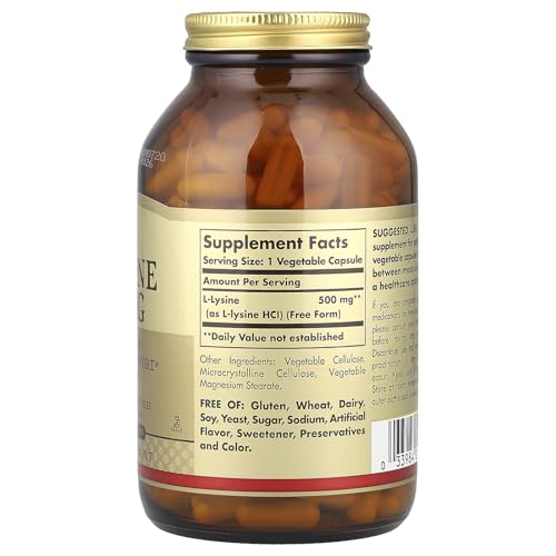 image for Solgar L-Lysine 500 mg, 250 Vegetable Capsules - Enhanced Absorption &