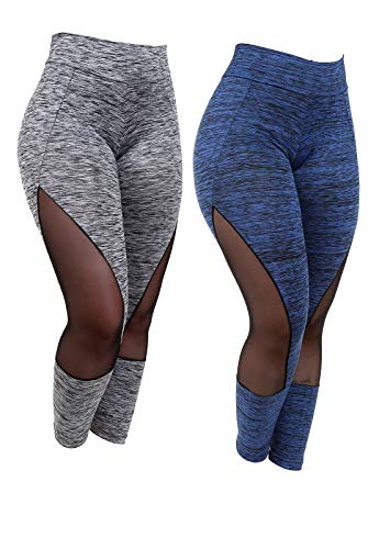 Kit 2 Calças Fitness Femininas Risca Fitness Detalhe Tule Tamanho:M; Cor:Cinza-Azul