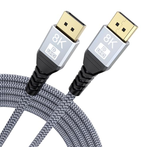 UVOOI 8K DisplayPort Cable 12FT, Display Port 1.4 Cable 12 Feet DP to DP Cord (8K@60Hz, 4K@144Hz, 2K@240Hz, 32.4Gbps, Dynamic HDR, HDCP2.2, 3D) for Gaming Monitor, Graphics Card, PC, Laptop