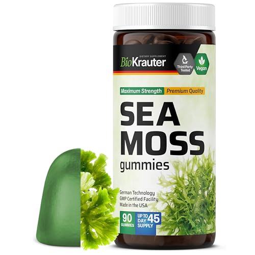 BIO KRAUTER Irish Sea Moss Gummies for Women and Men - 2840 mg Strength - 90 Vegan Chews - Bladderwrack & Burdock Root Supplement - Chondrus Crispus Formula - Seamoss Gummies