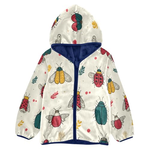 Bugs Pattern with Leaves Toddler Fleece Jacket Girl Boys Hooded Fleece Jacket Coat Warm Outwear Zip-up 3-10T