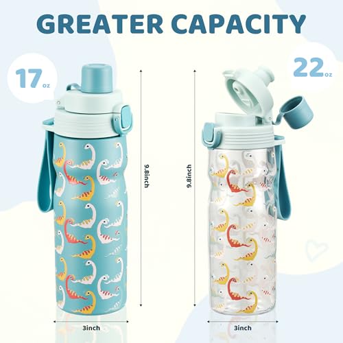 MAISON HUIS Kids Water Bottles 2 Pack, 18/8 Stainless Steel Vacuum Leak Proof Straw Cup with 21oz Tritan Sport Bottle, Kids Water Bottle for School, Gifts for Boys and Girls — view 6