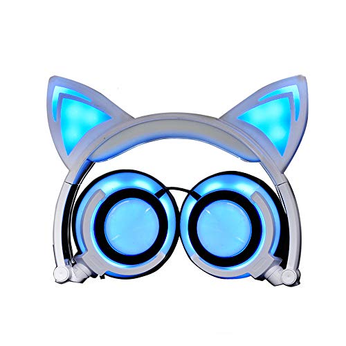 Eoncore Foldable LED Lights Cat Ear Headphones for Kids Teens USB Rechargeable 3.5mm