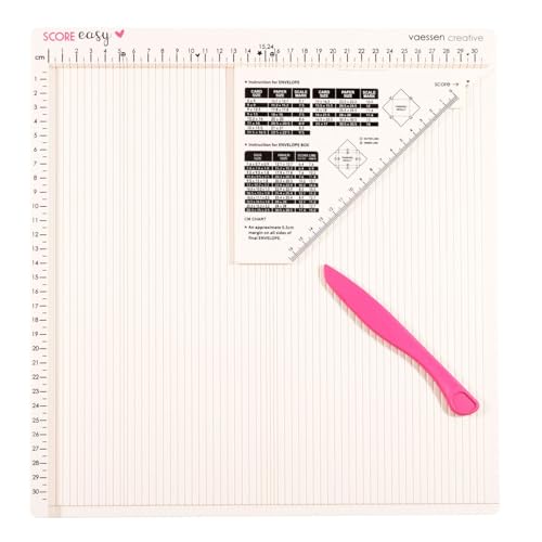 Vaessen Creative Easy Scoring Board CM with Bone Folder and Guide for Card Making and Paper Crafts, 30,5 x 30,5 cm, Off White