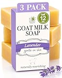 Lavender Goat Milk Soap Bars - For Eczema, Psoriasis & Dry Sensitive Skin! 100% Natural Handmade Soap. Gentle Baby Soap, Face soap & Body Soap. (3 BARS)